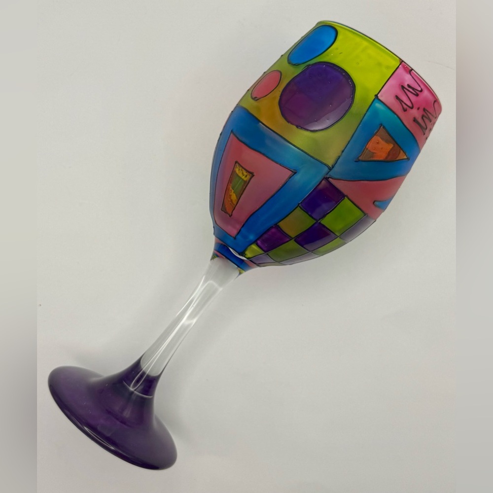 Pair of Handpainted Funktini Wine Glasses Wedding Gift Birthday Gift Colorful - Picture 6 of 7